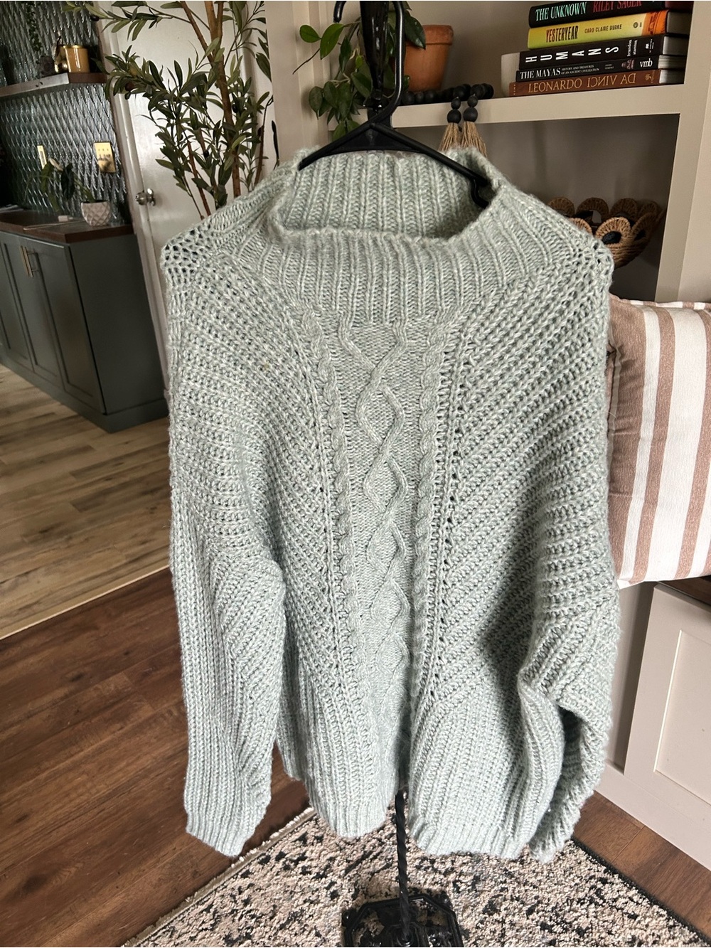 Cozy Cable Knit Turtleneck Sweater in Light Mint